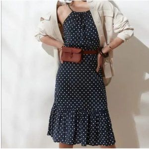 Banana Republic Petite Tiered Navy Polka Dots Dress